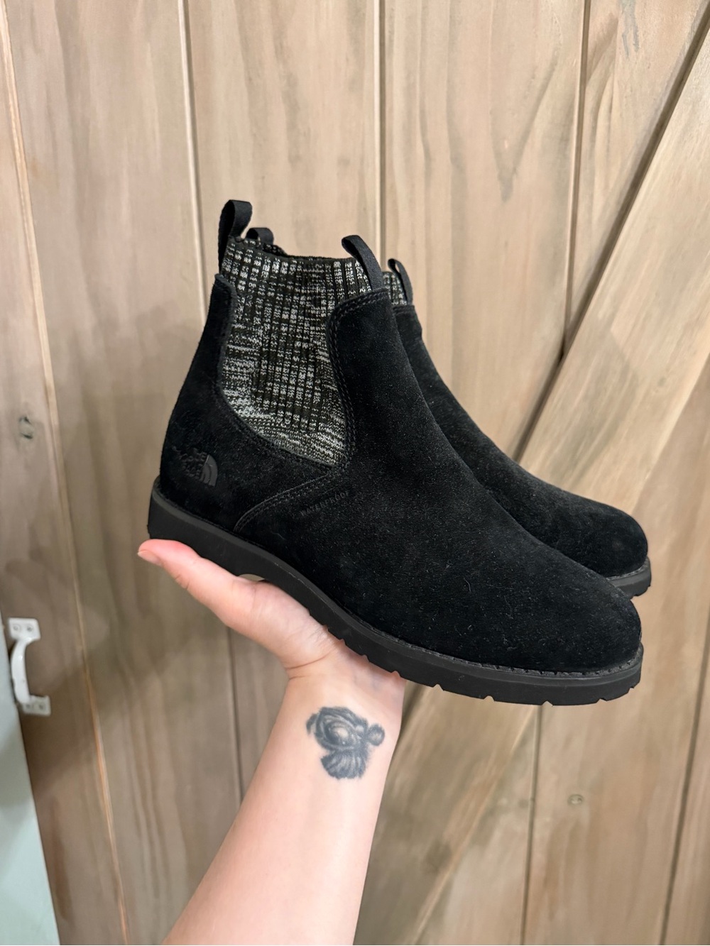 The North Face Black Suede Chelsea Boots with Knit Ankle